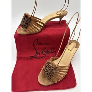 Christian Louboutin Belbrossa 55 Slides Biscotto Brown Suede Size 37.5 / 7.5
